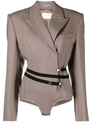 Sportmax belted stretch-wool bodysuit blazer - Neutrals