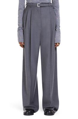 SPORTMAX Belted Wool Stretch Flannel Wide Leg Trousers in Medium Grey