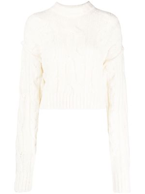 Sportmax cable-knit draped sleeve jumper - White
