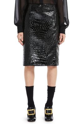 SPORTMAX Croc Embossed Faux Leather Pencil Skirt in Black