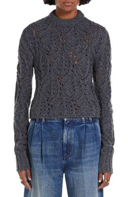 SPORTMAX Crop Open Stitch Virgin Wool Blend Sweater in Dark Grey