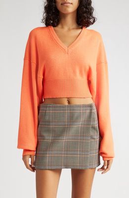 SPORTMAX Crop V-Neck Virgin Wool Sweater in Orange