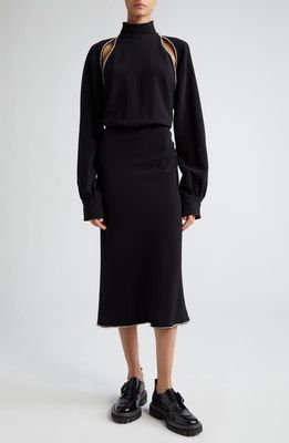 SPORTMAX Crystal Embellished Cutout Long Sleeve Stretch Cady Dress in Black