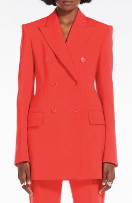 SPORTMAX Double Breasted Stretch Virgin Wool Blazer in Coral