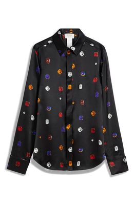 SPORTMAX Jewel Print Stretch Silk Button-Up Shirt in Black