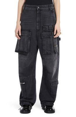 SPORTMAX Oversize Cotton Nonstretch Cargo Jeans in Black