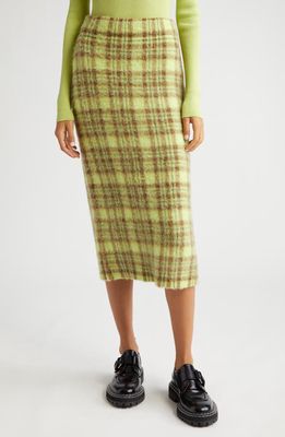 SPORTMAX Plaid Brushed Alpaca Blend Knit Skirt in Lime