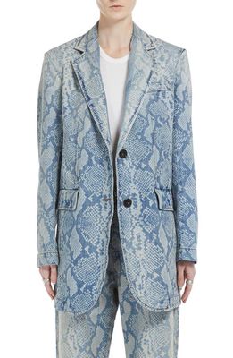 SPORTMAX Python Print Denim Longline Sport Coat in Midnight Blue