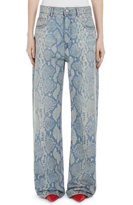 SPORTMAX Python Print Denim Wide Leg Jeans in Midnight Blue