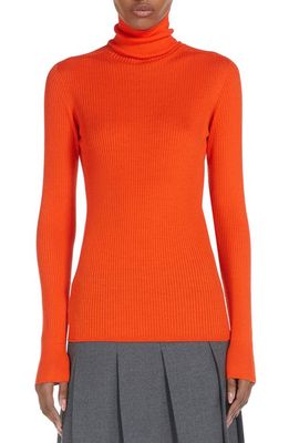 SPORTMAX Umbro Rib Virgin Wool Turtleneck Sweater in Tangerine