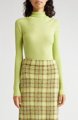 SPORTMAX Virgin Wool Rib Turtleneck Sweater in Lime