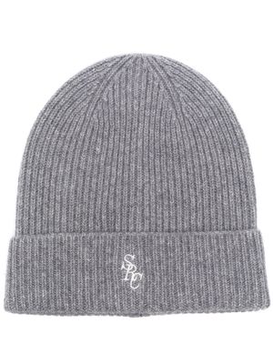 Sporty & Rich cashmere embroidered-logo hat - Grey