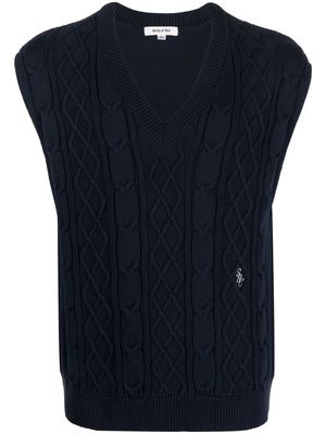 Sporty & Rich embroidered-logo cable-knit vest - Blue