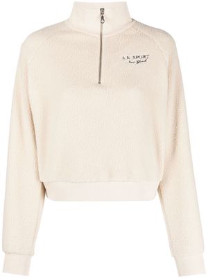 Sporty & Rich embroidered-logo fleece sweatshirt - Neutrals