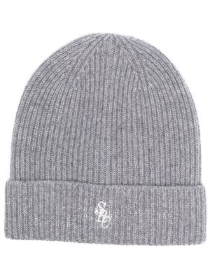 Sporty & Rich logo-embroidered cashmere beanie - Grey