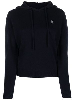 Sporty & Rich logo-embroidered cashmere hoodie - Blue