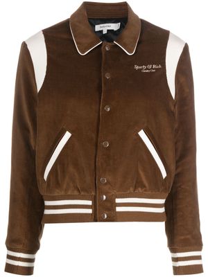 Sporty & Rich logo-embroidered corduroy bomber jacket - Brown