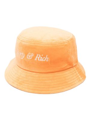 Sporty & Rich logo-embroidered cotton velvet bucket hat - Orange