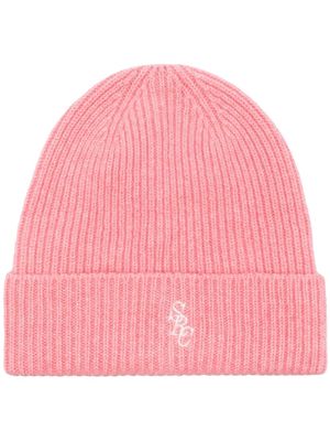 Sporty & Rich logo-embroidered ribbed-knit beanie hat - Pink