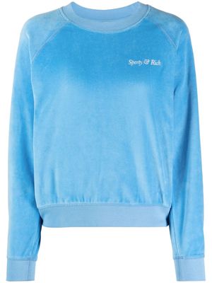 Sporty & Rich logo-embroidered velvet sweatshirt - Blue