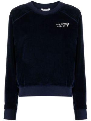 Sporty & Rich logo-embroidery velvet sweatshirt - Blue