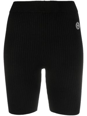 Sporty & Rich logo-patch ribbed-detailing shorts - Black