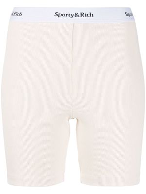 Sporty & Rich logo-waistband cotton shorts - Neutrals