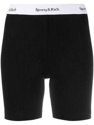 Sporty & Rich logo-waistband ribbed-knit biker shorts - Black