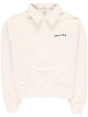 Sporty & Rich long-sleeve cotton polo shirt - CREAM/NAVY