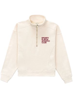 Sporty & Rich slogan-print half-zip cotton sweatshirt - Neutrals