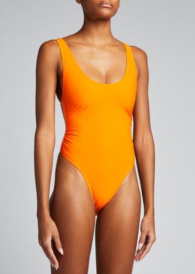 Sporty Logo Scoop One-Piece Swimsuit - Recycled Nylon