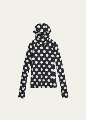 Spots-Print Hooded Long-Sleeve Top