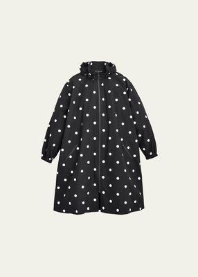 Spots-Print Hooded Long Windbreaker Jacket