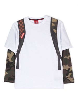 sprayground kid backpack-print layered cotton T-shirt - White