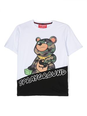 sprayground kid Bear Hangtag-print T-shirt - White