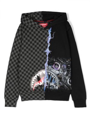 sprayground kid graphic-print checkered cotton hoodie - Grey