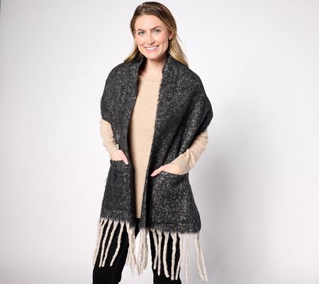 Sprigs Oversized Solid Fringe Scarf with Pockets