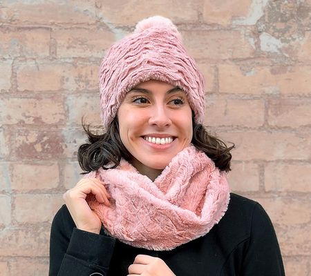 Sprigs Textured Beanie and Cowl Scarf