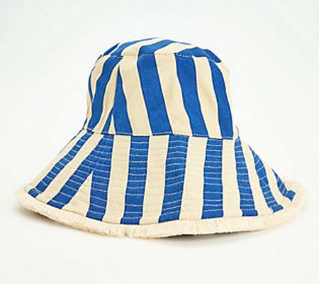 Sprigs Wide Brim Adjustable Summer Stripe with Fringe Hat