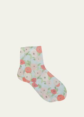 Spring Floral-Print Short Crew Socks