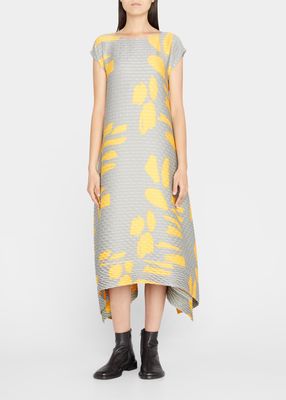 Sprout Pleats Asymmetric Midi Dress