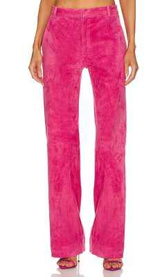 SPRWMN Baggy Low Rise Suede Trousers in Fuchsia