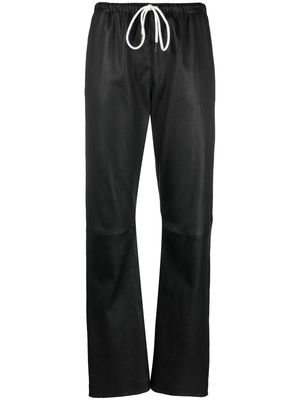 Sprwmn drawstring straight-leg leather trousers - Black