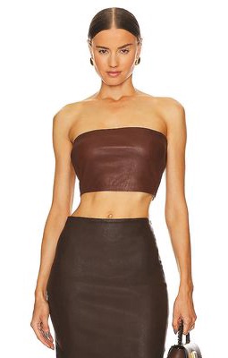 SPRWMN Leather Micro Tube Top in Chocolate