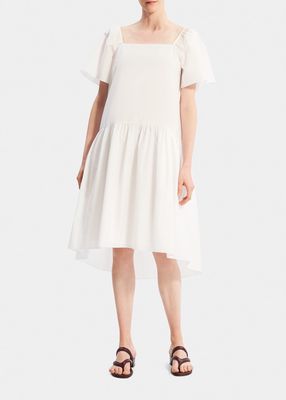 Square-Neck Tiered Midi A-Line Dress