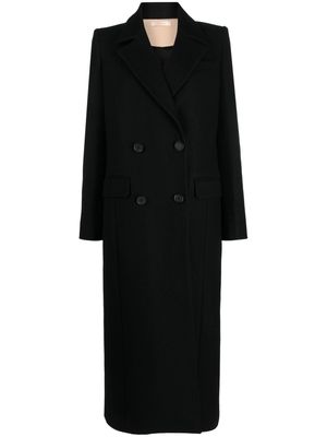 Ssheena double-breasted logo-embroidered coat - Black