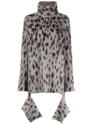 Ssheena leopard-jacquard high-neck jumper - Grey