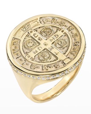 St. Benedict Signet Ring with Diamonds, Size 7