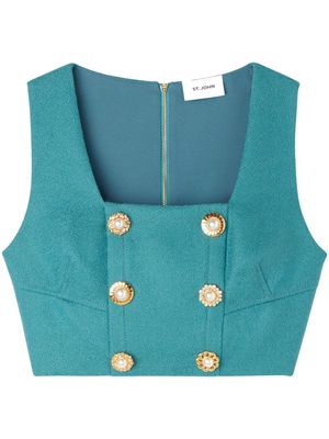 St. John button-embellished wool cropped top - Blue