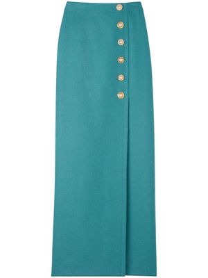 St. John button-embellished wool maxi skirt - Blue